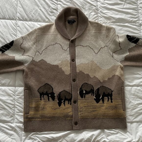 PENDLETON TAN BUFFALO WESTERN AUTHENTIC WOOL MEN'S SWEATER XXL 2XL - RARE!!! - Picture 2 of 9